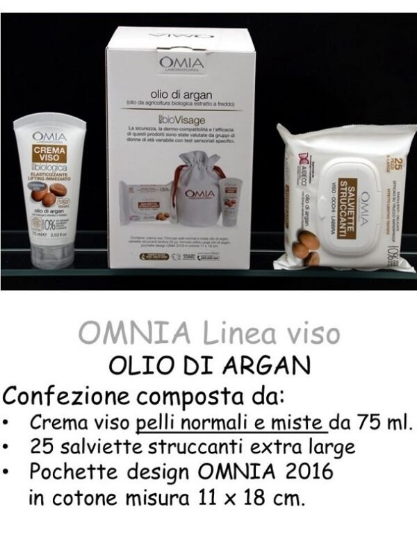 OMIA COF ECO BIO VISAGE ARGAN CR VISO 75ML+SALVIETTE STRUCCANTI+POCHET