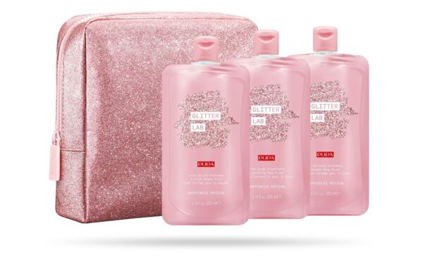 PUPA GLITTER LAB- KIT B/L 200ML+S/G 200+SCRUB 200ML POCHETTE HAPPINESS