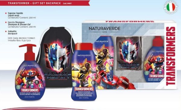 TRANSFORMERS COFFRET S/G 250 ML + SAPONE LIQUIDO 250 ML + SACCA