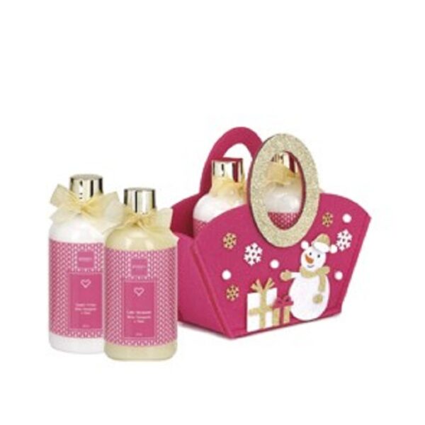 EMANUELA BIFFOLI COFF BAGNO+LATTE IDR IN BORSETTA ROSA PUPAZ DI NEVE