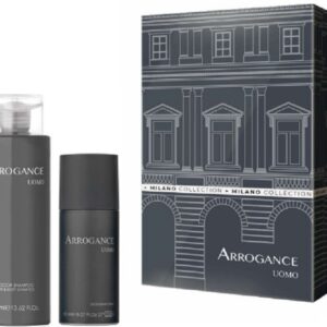 ARROGANCE UOMO COFFRET HAIR&BODY SHAMPOO 400ML+DEO 150ML SPRAY NEW 24